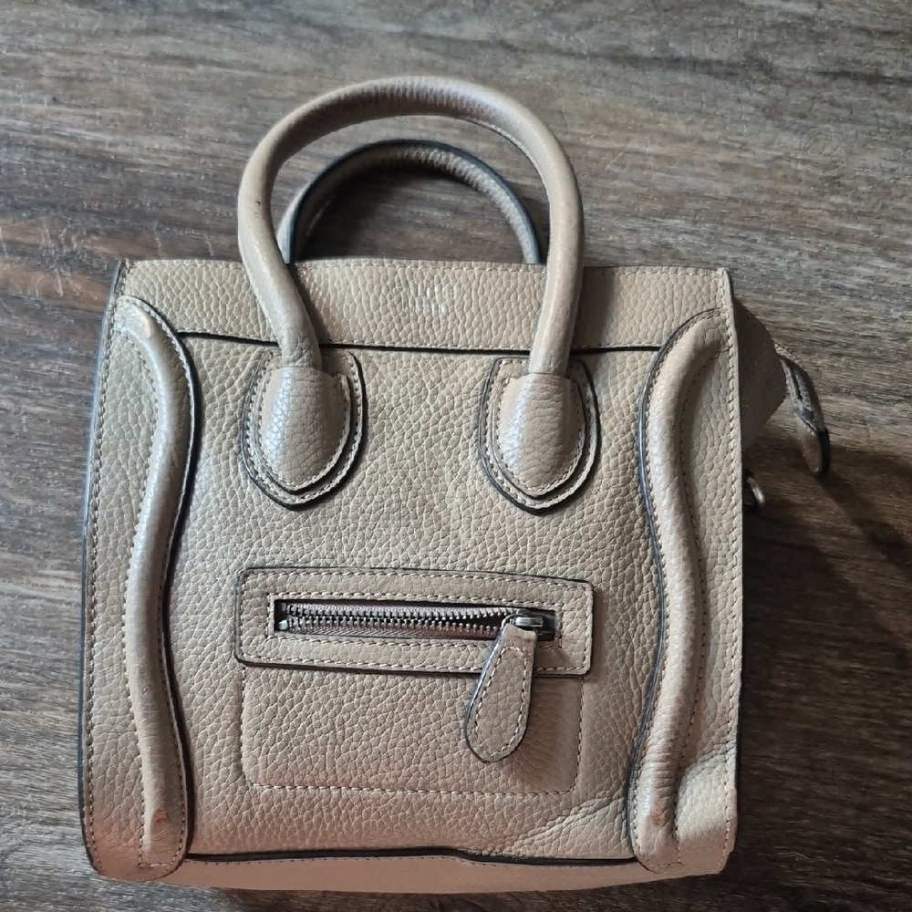 Celine Drummed Calfskin Nano Luggage Dune Taupe Crossbody Purse - Picture 3 of 13